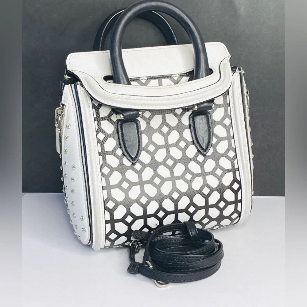 Alexander McQueen Black and White Lattice Satchel - Picture 6 of 16